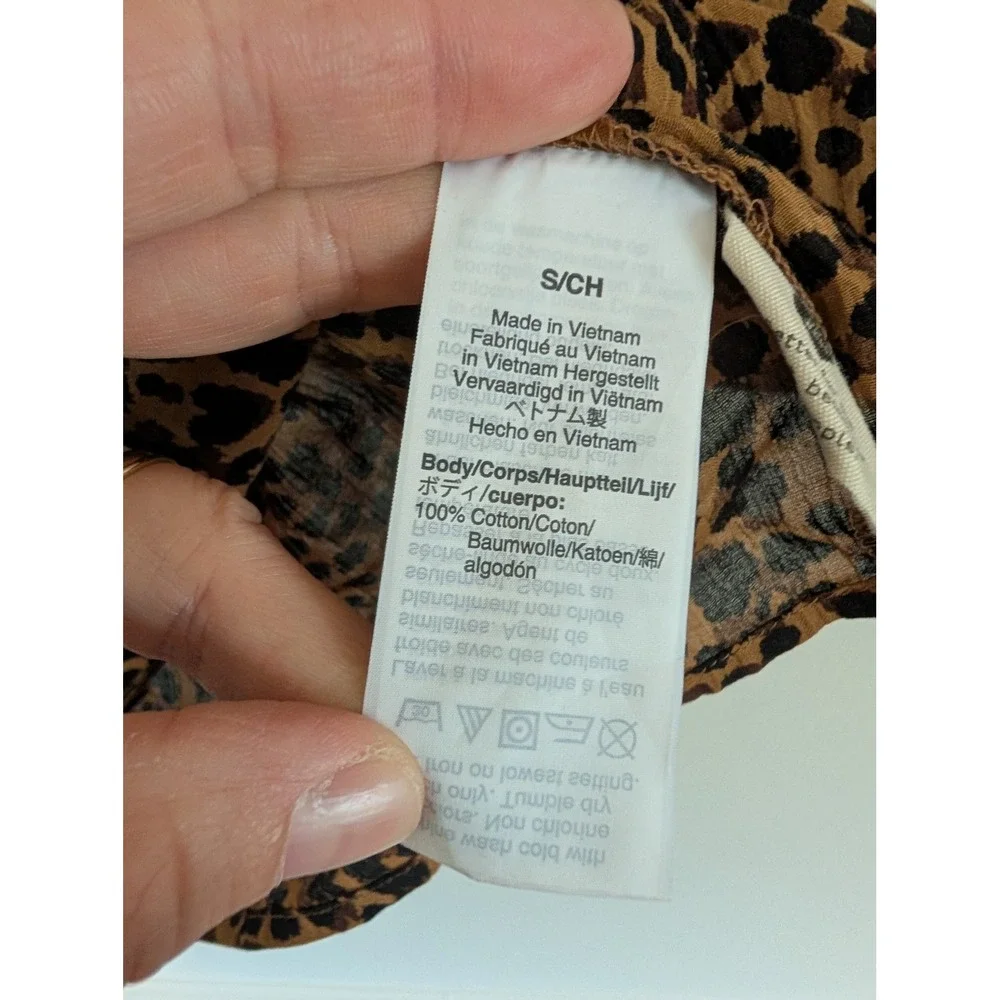 Madewell Leopard Balloon Sleeve Button Up Top painted leopard Small neutral